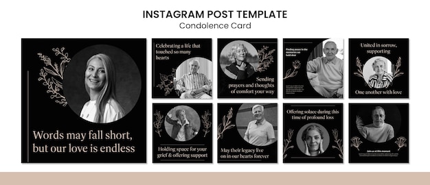 Handgezeichnete Kondolenzkarten-Instagram-Beiträge
