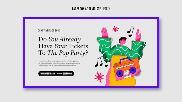 Handgezeichnete Retro-Party-Facebook-Vorlage