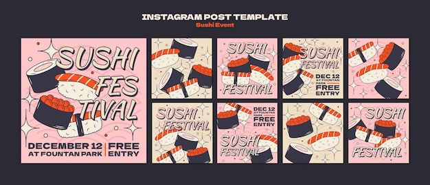 Handgezeichnete sushi-event-instagram-beiträge