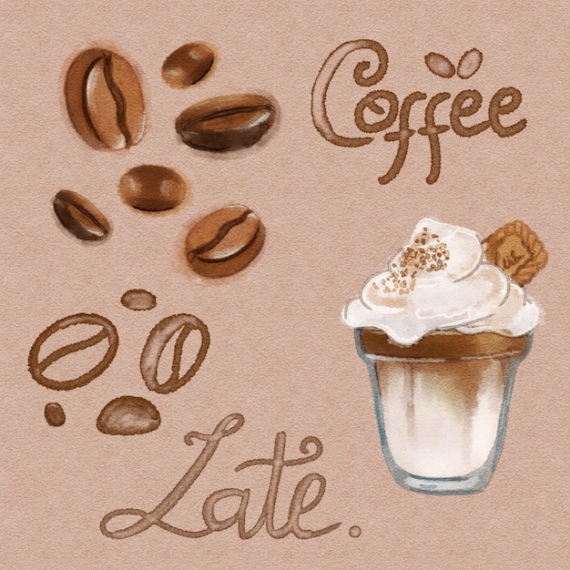 Handgezeichneter Aquarellkaffee