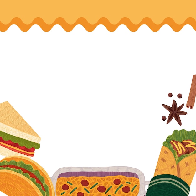 Handgezeichneter Rahmen für Fast-Food-Sets