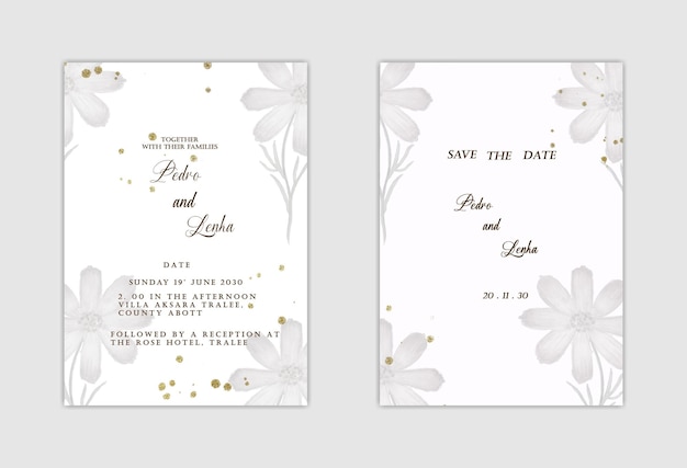 Handgezeichnetes blumenhochzeitseinladungs-vorlagendesign premium psd