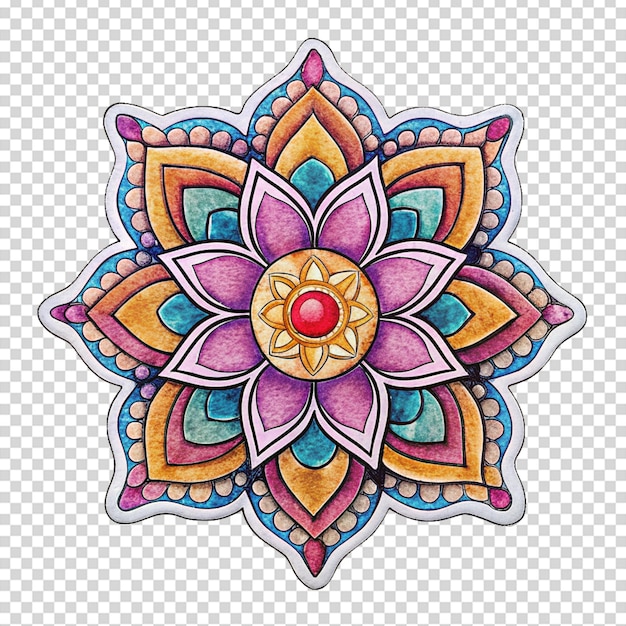 PSD handgezeichnetes etikettendesign mit rangoli und mandala auf durchsichtigem hintergrund