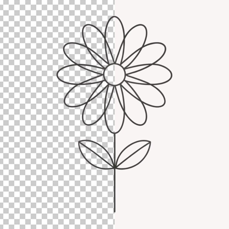 PSD handgezeichnetes flaches design einfacher blumenumriss auf durchsichtigem hintergrund