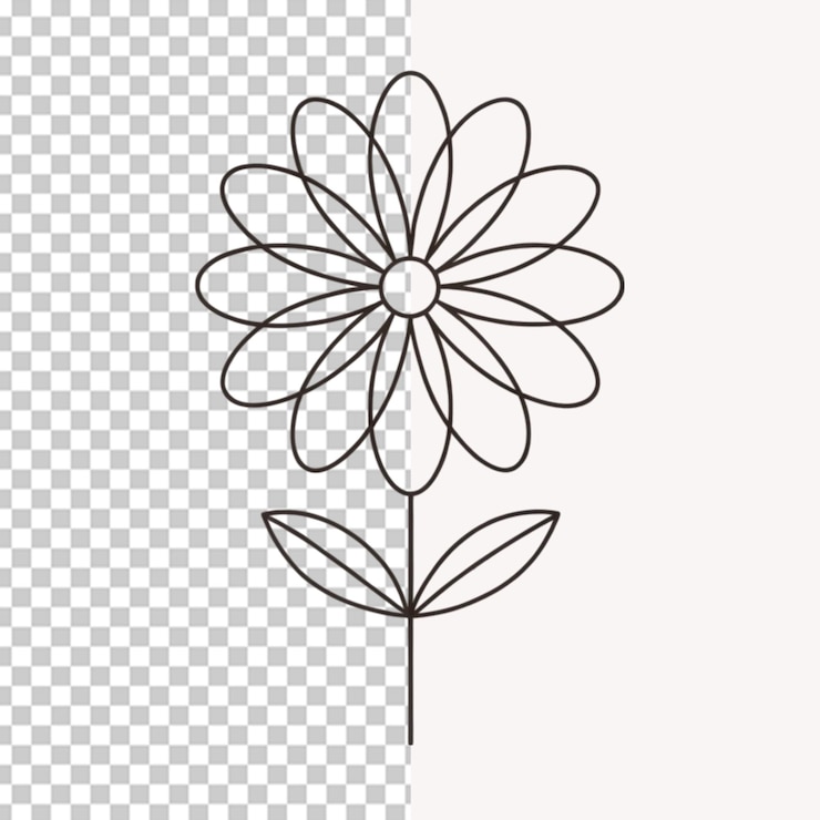 PSD handgezeichnetes flaches design einfacher blumenumriss auf durchsichtigem hintergrund