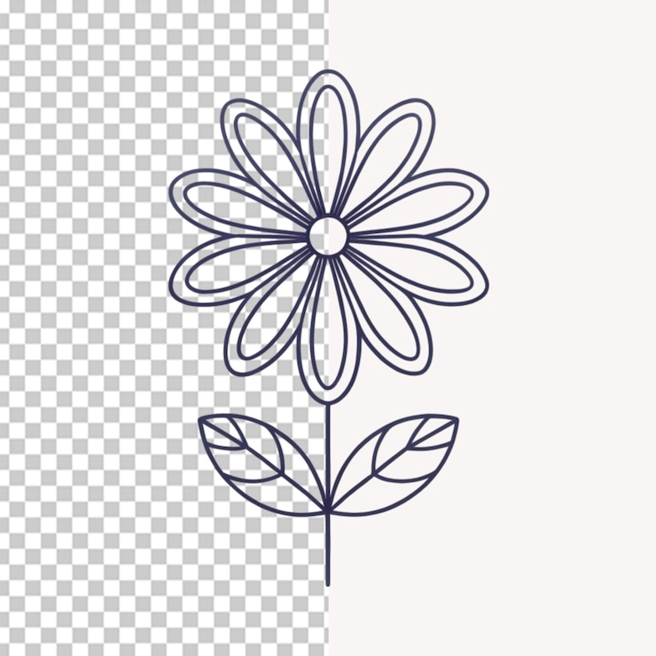 PSD handgezeichnetes flaches design einfacher blumenumriss auf durchsichtigem hintergrund