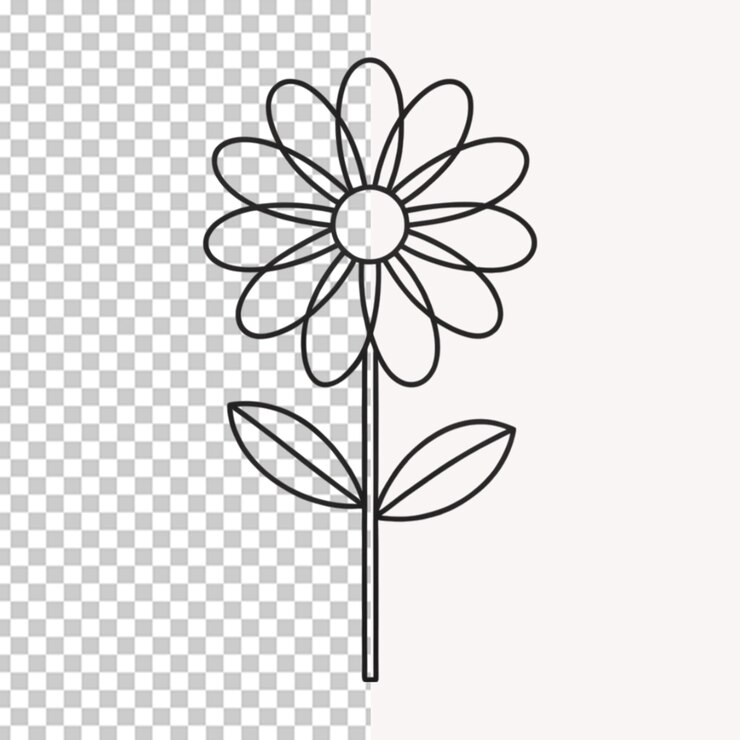 PSD handgezeichnetes flaches design einfacher blumenumriss auf durchsichtigem hintergrund
