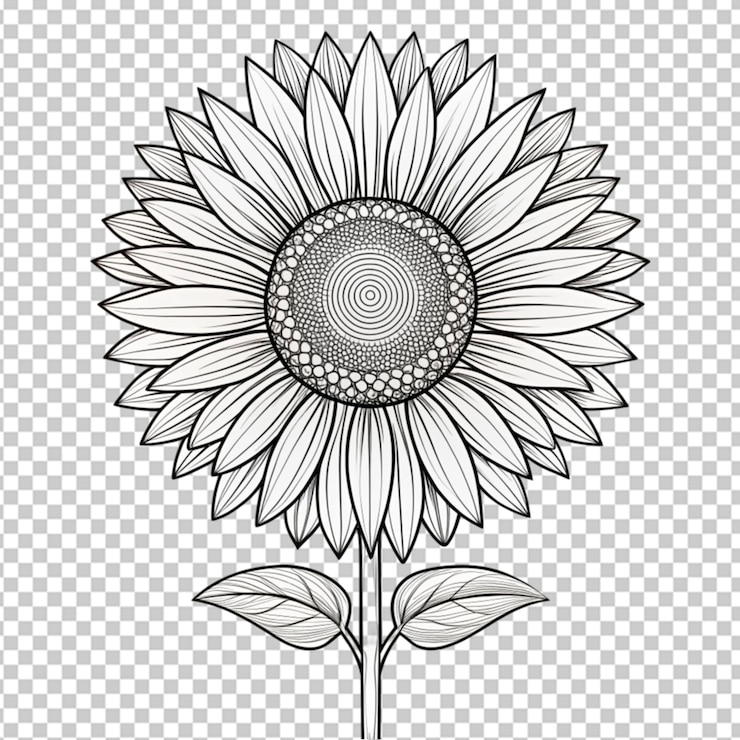 PSD handgezeichnetes flaches design einfacher blumenumriss auf durchsichtigem hintergrund