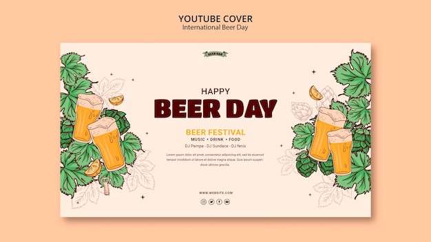 PSD handgezeichnetes youtube-cover zum internationalen biertag