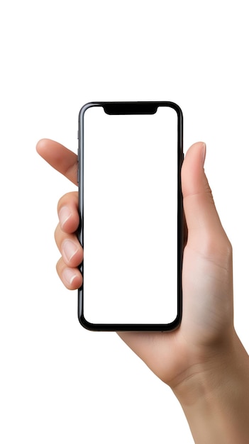 Handhaltendes Handy mit weißem Bildschirm Modernes Kommunikationskonzept