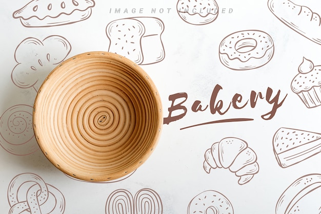 Handmade wicker basket for baked with mockup copy space