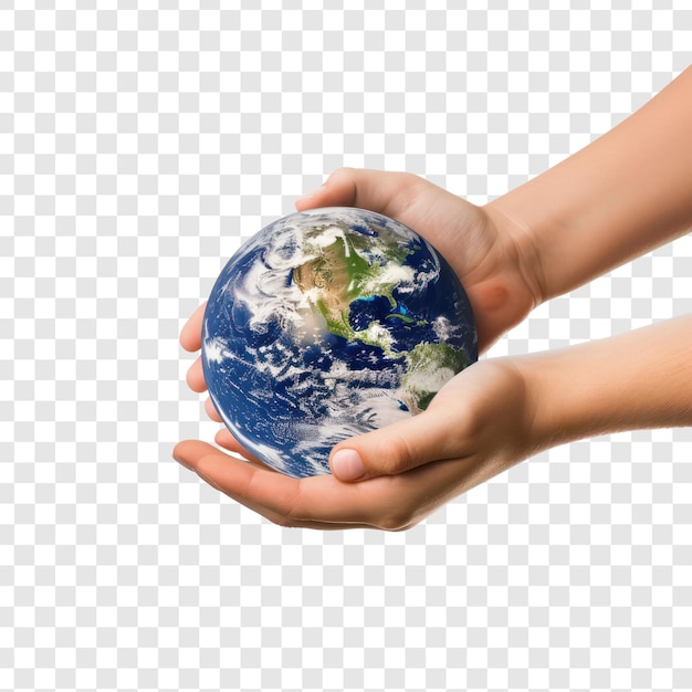 hands gently supporting the earth side view isolate on transparency background