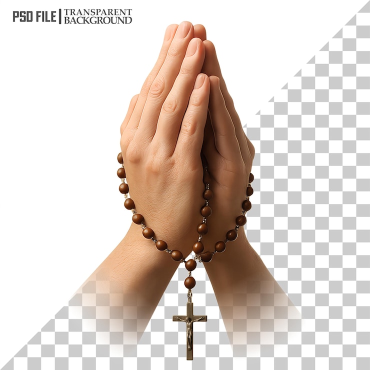 PSD hands in prayer holding a rosary with a crucifix