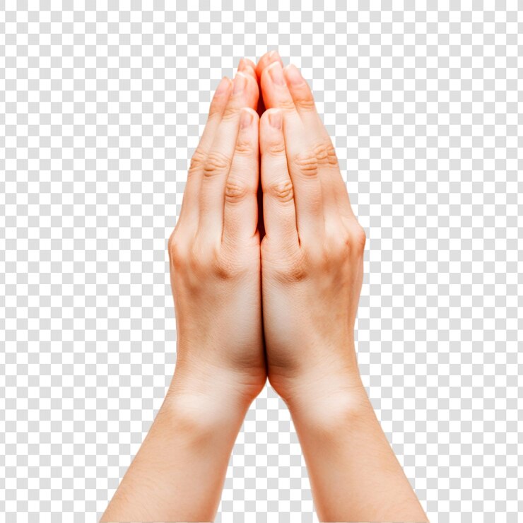 PSD hands in prayer pose isolated on transparent background