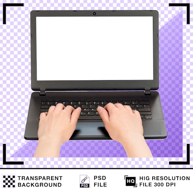 Hands typing on a laptop with transparent background