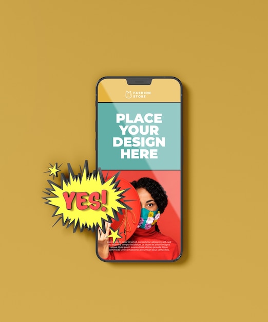 PSD handy-mockup mit pop-art-design