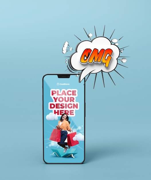 PSD handy-mockup mit pop-art-design