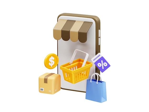 Handy-Shopping-Symbol 3d Online-Shopping 3D-Rendering-Illustrations-Symbole