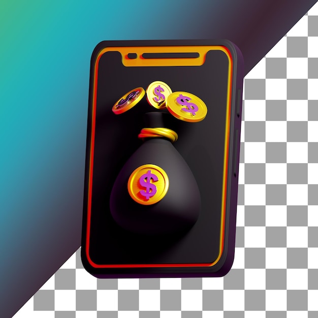 Handy und Münzbeutel 3D-Symbol