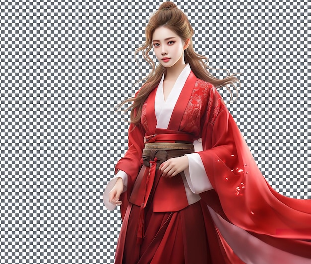 PSD hanfu rouge élégant avec broderie de nuages isolée sur fond transparent