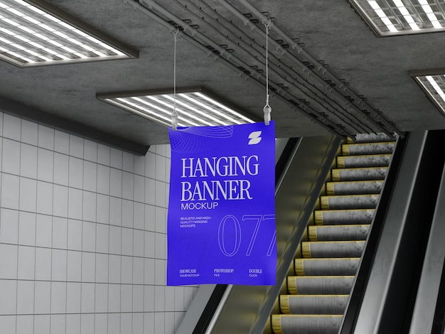 Hanging Banner Mockup in Subway Station
