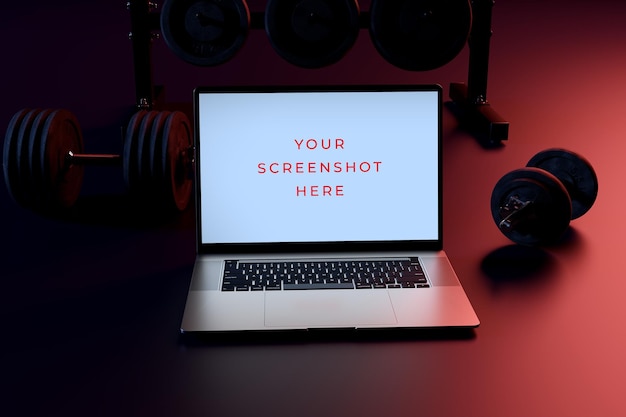 Hantel, MacBook, Laptop, mobiles Modell, Bildschirm, Fitnessstudio, Passform, Fitness, Training, Leichtathletik