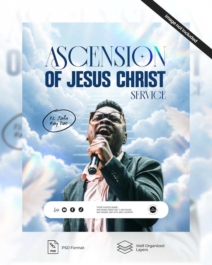 PSD happy ascension day service social media feed template 03