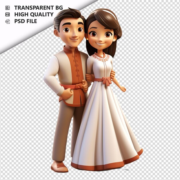 PSD happy asian couple 3d cartoon style à fond blanc isolé