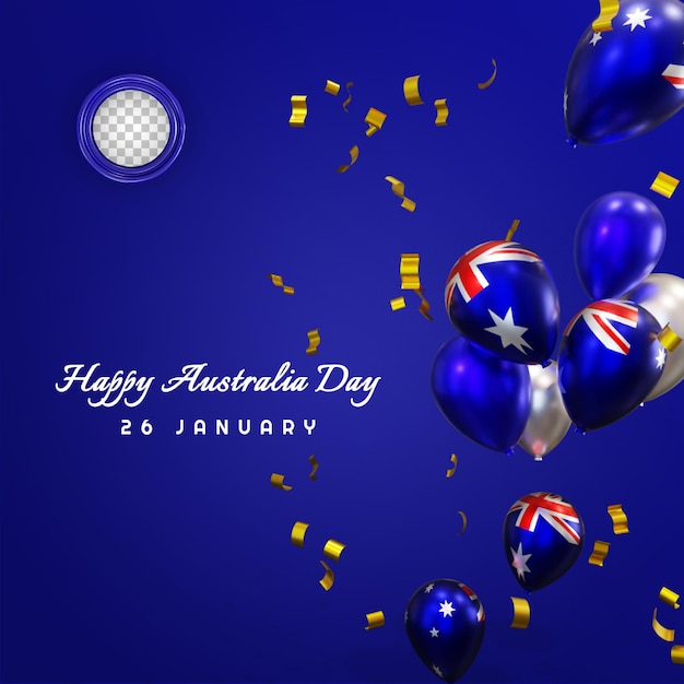 PSD happy australia day mit 3d-ballons und konfetti kostenlos psd