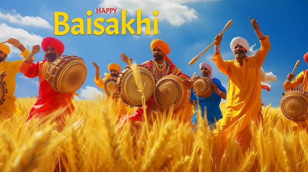 Happy baisakhi weizenfeld für punjabi ernte festival poster design