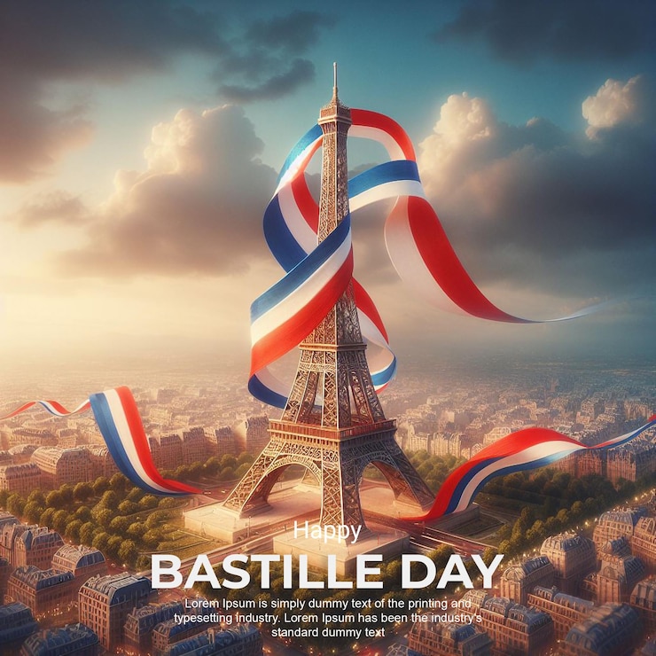 PSD happy bastille day celebration background with text