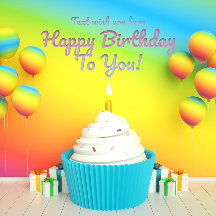 PSD happy birthday cake invitation card for rainbow kids instagram social media post template with text