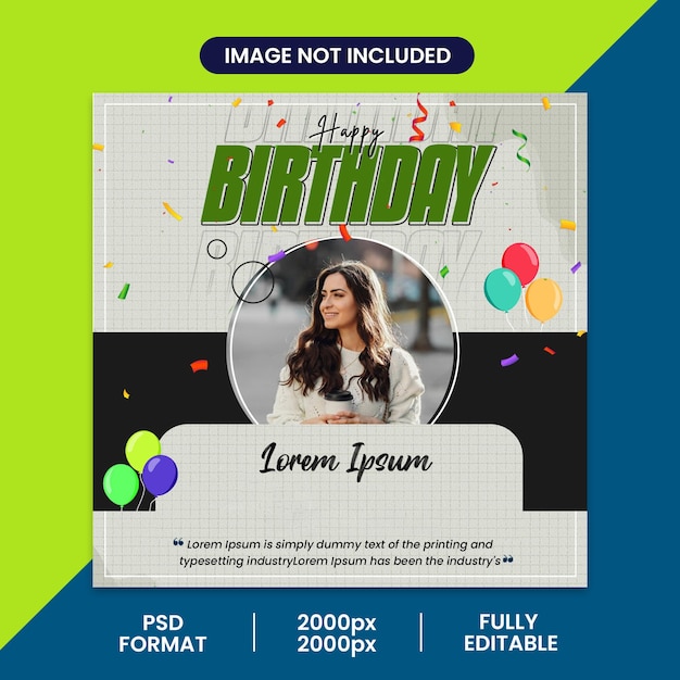 PSD happy birthday poster template with a colorful celebration