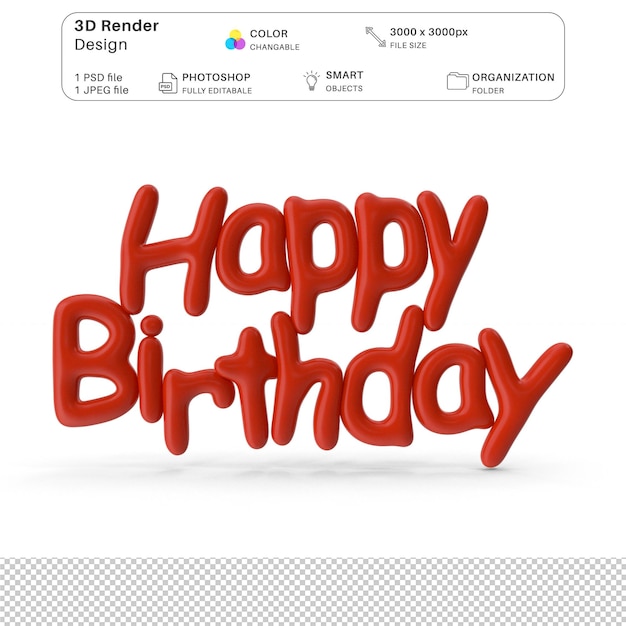 Happy Birthday Typography Mockup Modellazione 3D File PSD Tipografia di compleanno realistica