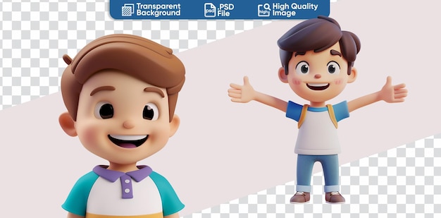 PSD happy boy en 3d una simple colección de renders de dibujos animados para el día de los niños