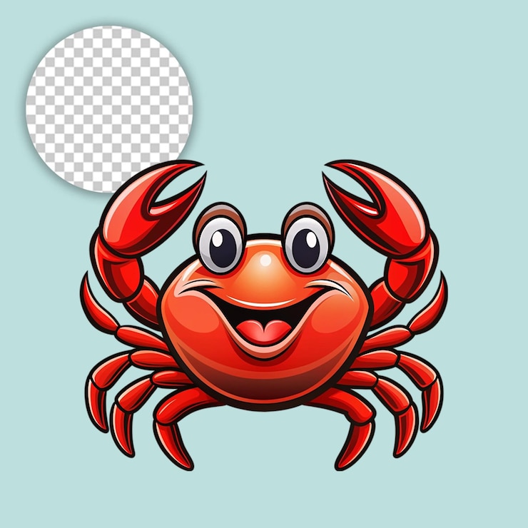 PSD happy crab cartoon for marketing campaigns on transparent background