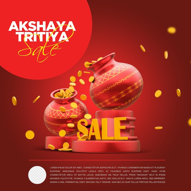 Happy Dhanteras ou Akshaya Tritiya 3D Rendered Pot Banner design avec fond transparent