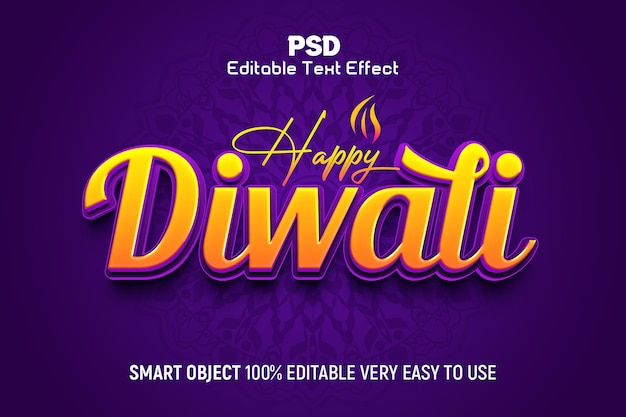 Happy diwali psd 3d bearbeitbarer texteffektstil