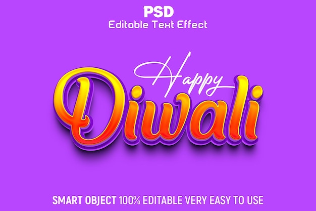 Happy diwali psd 3d bearbeitbarer texteffektstil