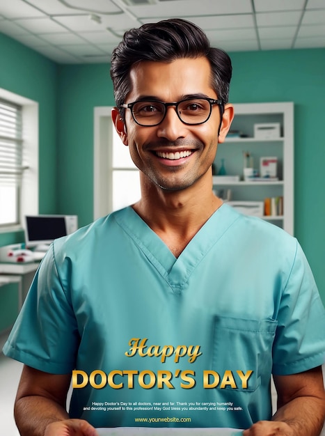 PSD happy doctors day perfect man doctor are smiling