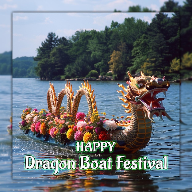 Happy dragon boat festival celebração chinesa barco dragão zongzi para design de mídia social