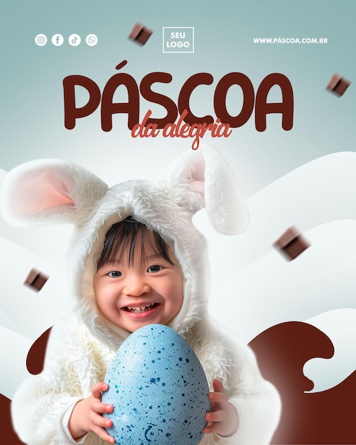 PSD happy easter digital poster with chocolate eggs in psd