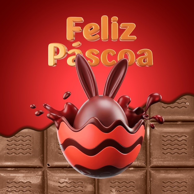 happy easter with a chocolate bunny inside a chocolate egg