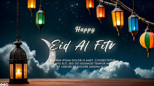 Happy Eid Alfitr Poster mit einem Hintergrund Typ