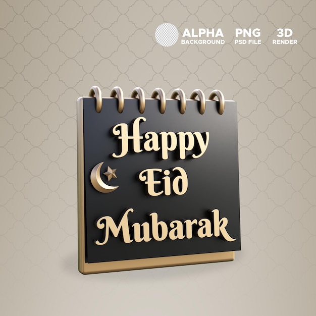 PSD happy eid mubarak calendario icono para diseño ilustración 3d renderizar objeto aislado
