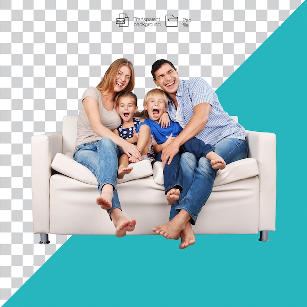 Happy Family Portrait on a Sofa isolated on a transparent background