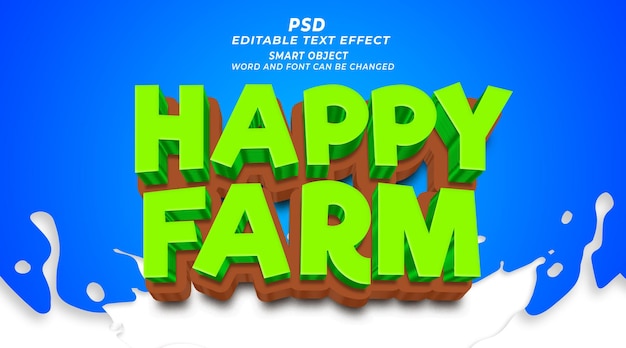 Happy farm 3d PSD efeito de texto photoshop modelo com fundo bonito