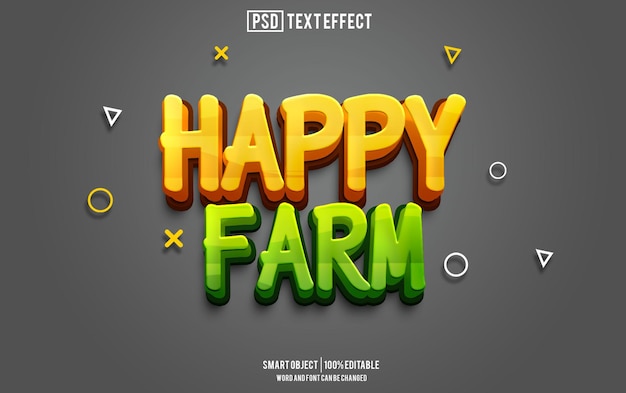 happy farm efeito de texto fonte editável tipografia texto 3d