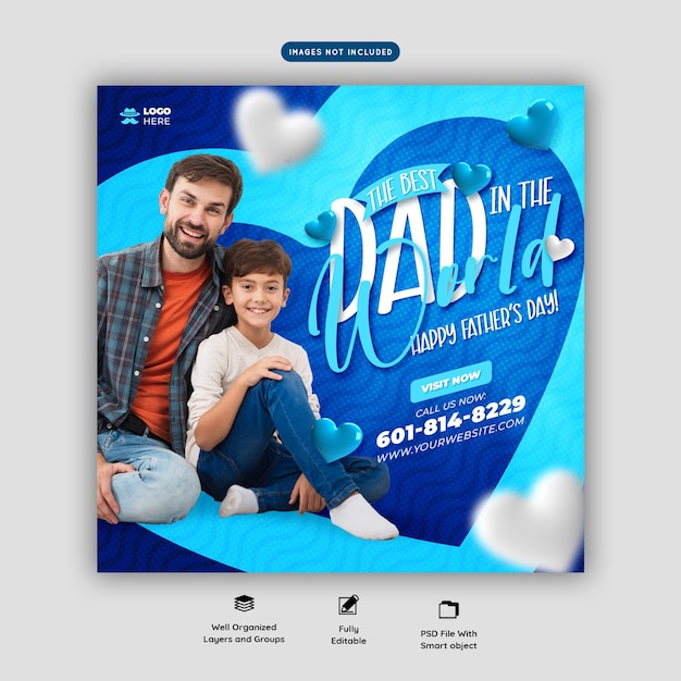 PSD happy father's day social-media-banner oder instagram-post-vorlage