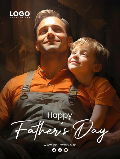 PSD happy father039s day post en las redes sociales diseño de cartel con fondo de padre e hijo